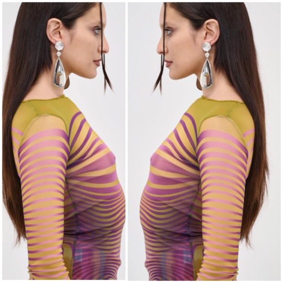 Y2K Geo Striped Tie Dye Henley Layering Top - Picture 14 of 14